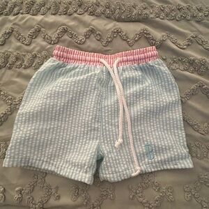 Striped Blue and Pink boys bathing suit monogrammed b